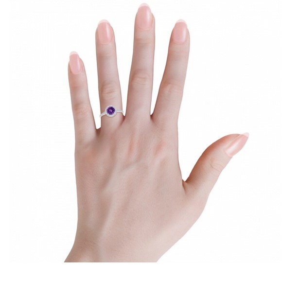 NEW Round Amethyst Halo Ring with Diamond Aura accents on 925 silver sz 9 - Picture 4 of 9